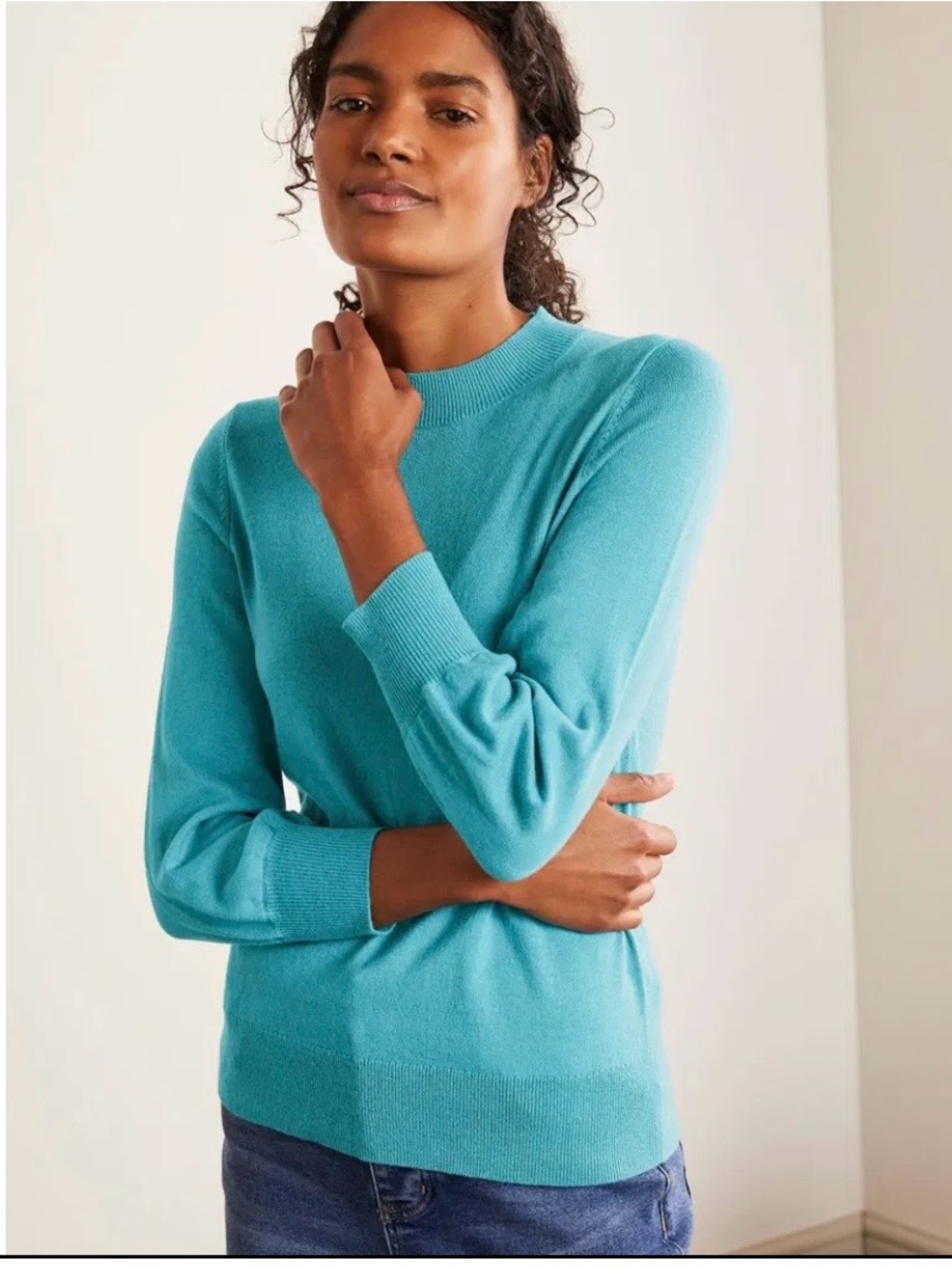 Boden Westmoreland Jumper Sweater Blue High Neck Lightweight cashmere wool Sz 2